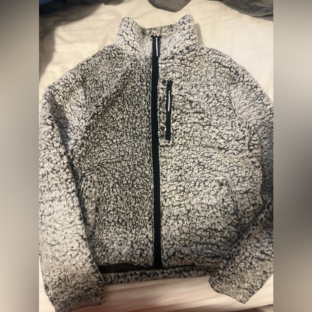 garage teddy fuzzy winter zip up sweater